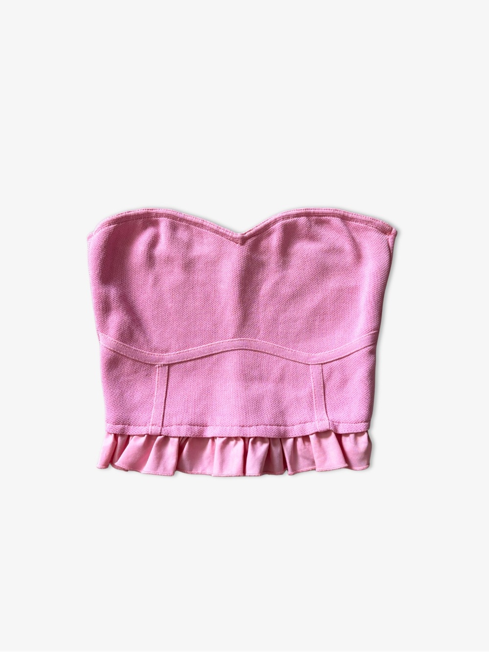 Altar'd State Pink Textured Knit Ruffle Corset Top Peplum Bustier Size Small